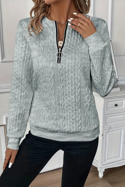 Damen Troyer-Pullover mit Reißverschluss – gerippter Saum