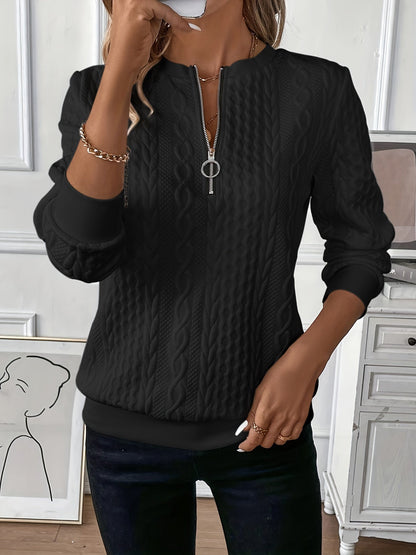 Damen Troyer-Pullover mit Reißverschluss – gerippter Saum