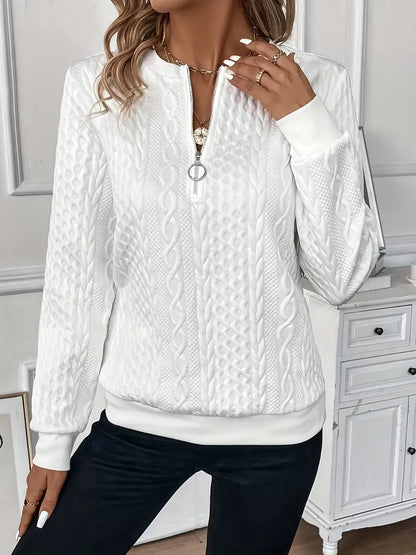 Damen Troyer-Pullover mit Reißverschluss – gerippter Saum