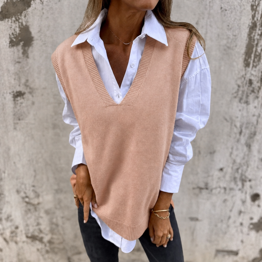 Damen Strickweste mit V-Ausschnitt oversized Pullunder