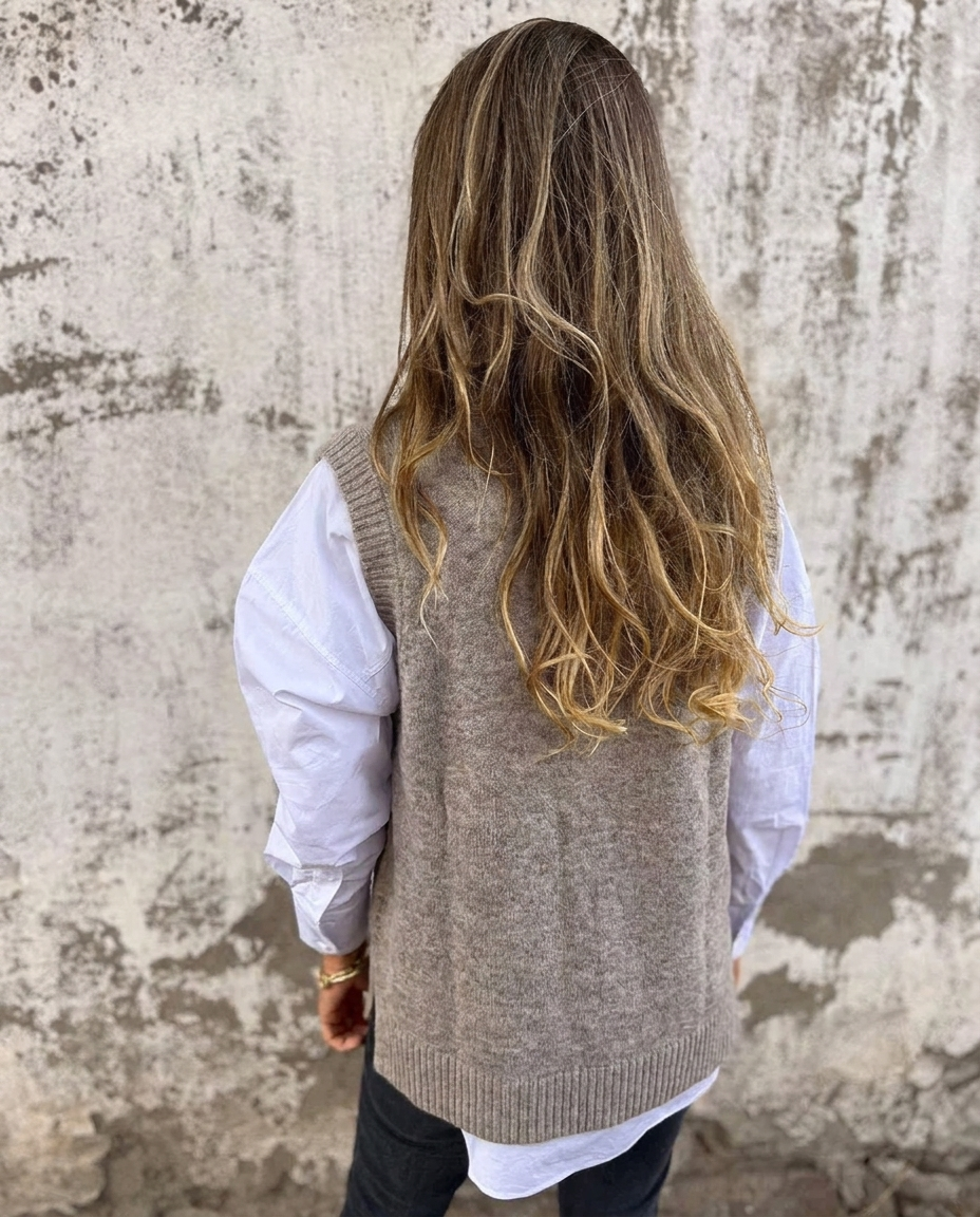 Damen Strickweste mit V-Ausschnitt – oversized Pullunder