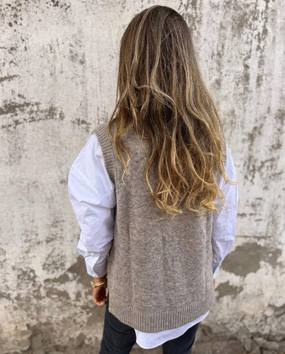 Damen Strickweste mit V-Ausschnitt – oversized Pullunder
