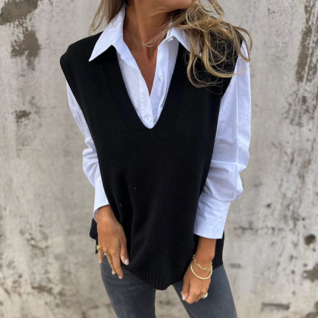 Damen Strickweste mit V-Ausschnitt – oversized Pullunder