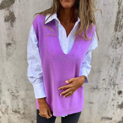 Damen Strickweste mit V-Ausschnitt – oversized Pullunder