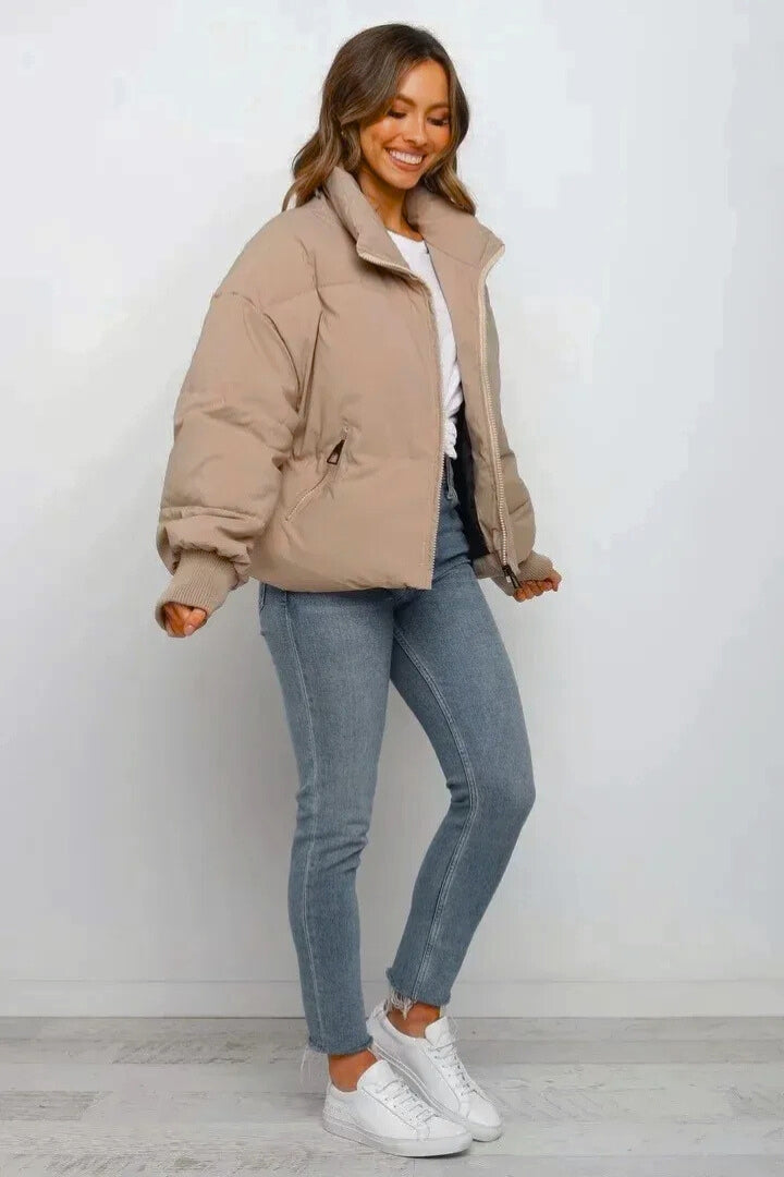 Damen Steppjacke kurz mit Reißverschluss – Puffer Jacke