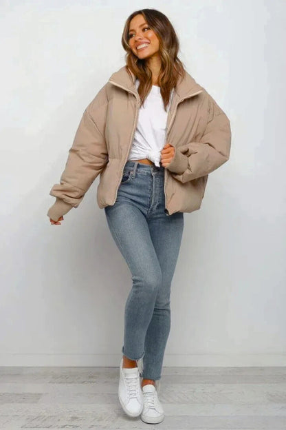 Damen Steppjacke kurz mit Reißverschluss – Puffer Jacke