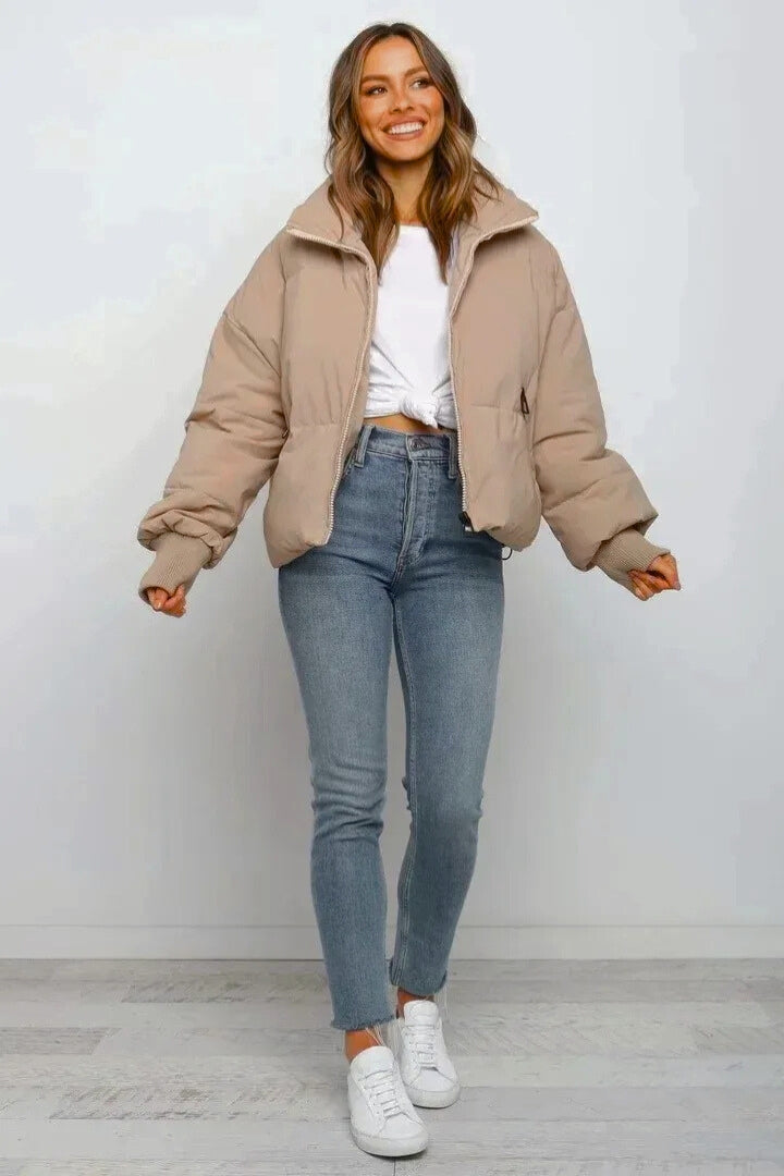 Damen Steppjacke kurz mit Reißverschluss – Puffer Jacke