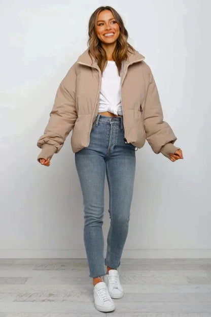 Damen Steppjacke kurz mit Reißverschluss – Puffer Jacke