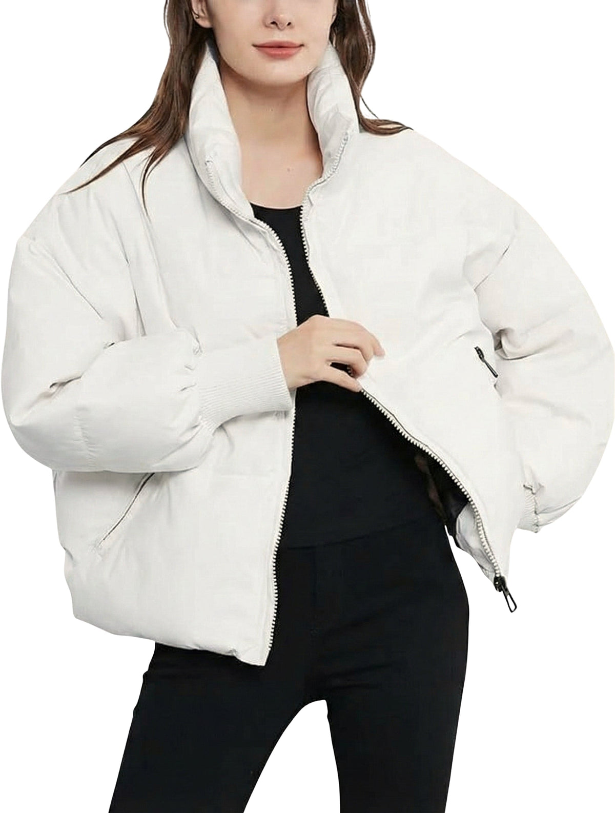 Damen Steppjacke kurz mit Reißverschluss – Puffer Jacke