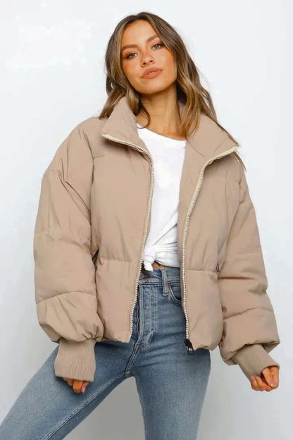 Damen Steppjacke kurz mit Reißverschluss Puffer Jacke