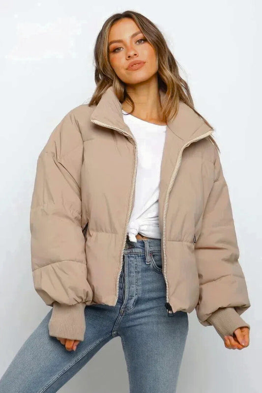 Damen Steppjacke kurz mit Reißverschluss Puffer Jacke