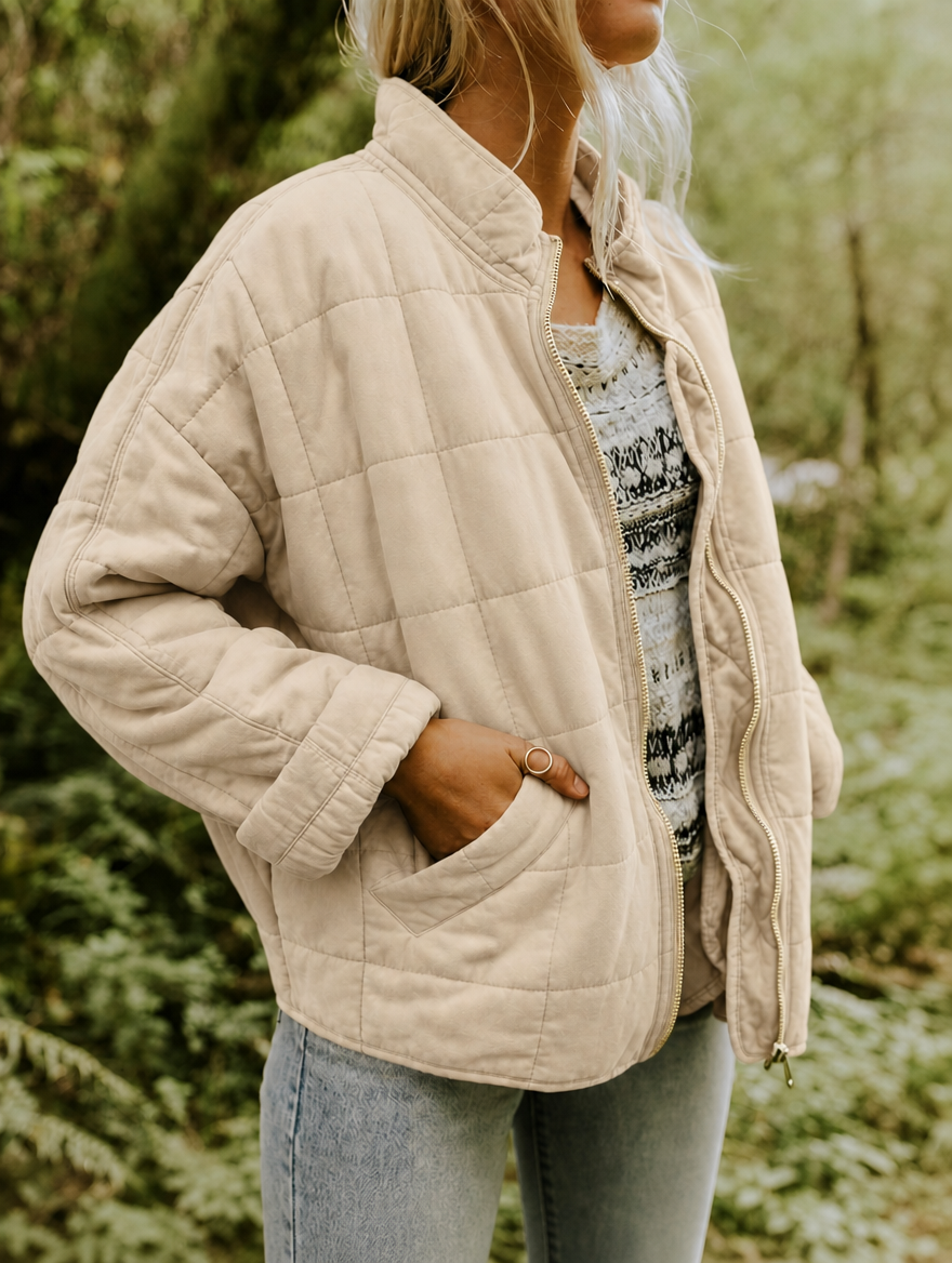 Damen Steppjacke mit Reißverschluss – lässige Übergangsjacke