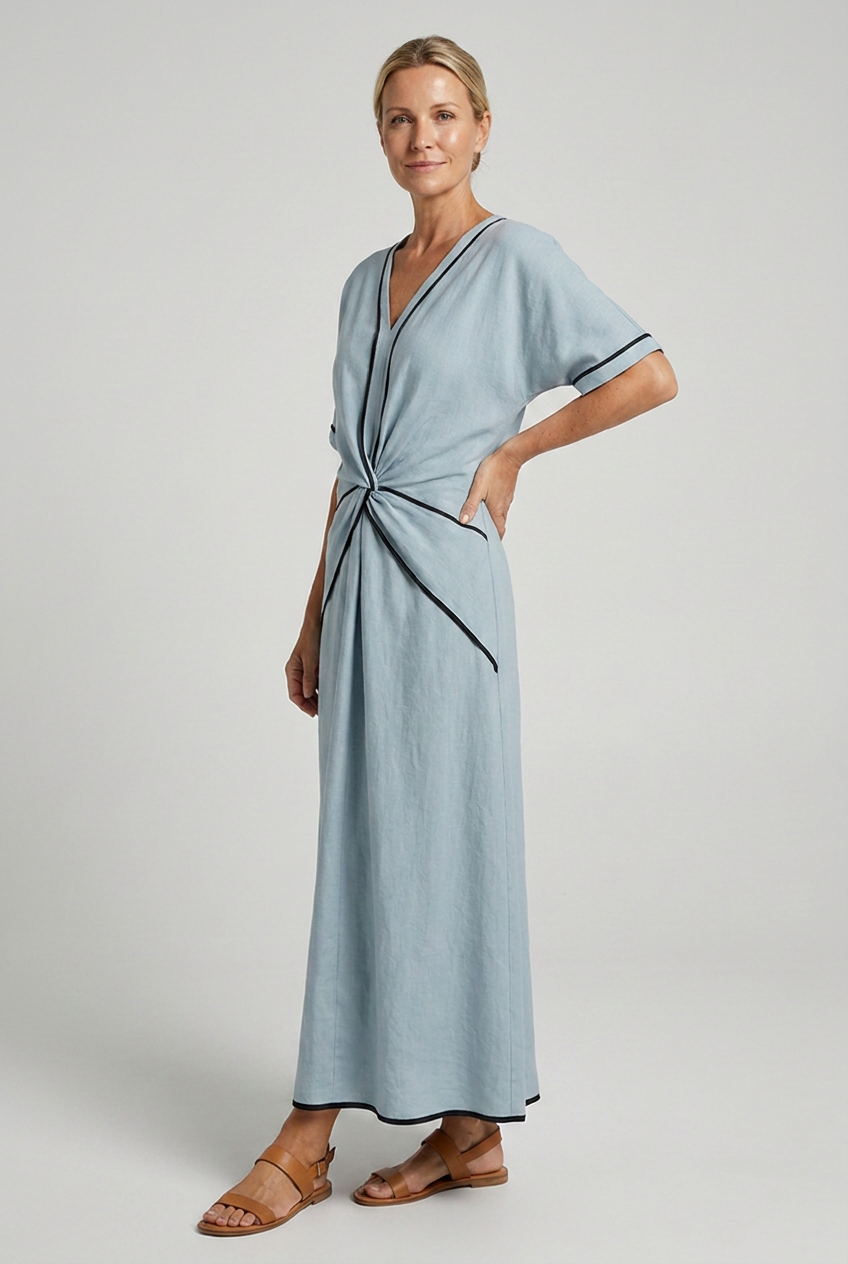 Sommerkleid Damen fließend mit Kontrastpaspel