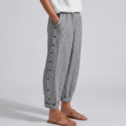 Streifenhose Damen mit seitlicher Knopfleiste